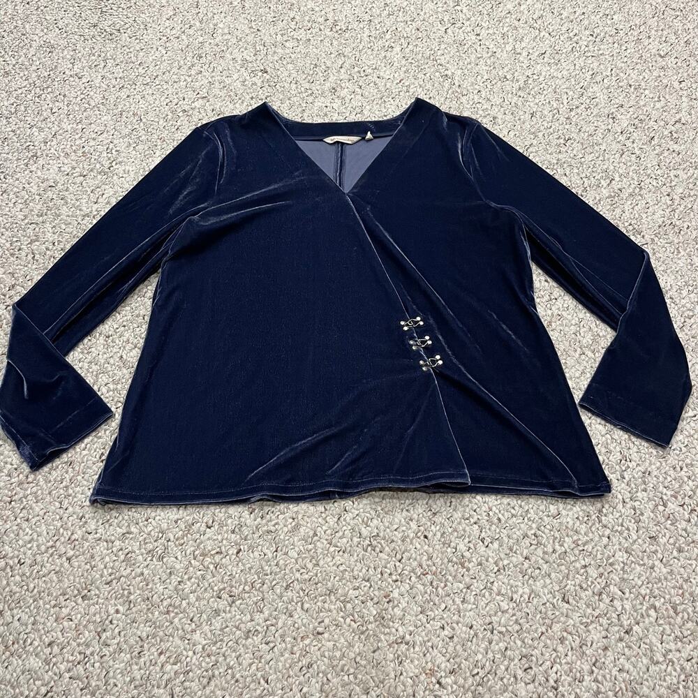 Soft Surroundings Blue Velour Long Sleeve Blouse XL Hook Front Whimsigith Grunge
